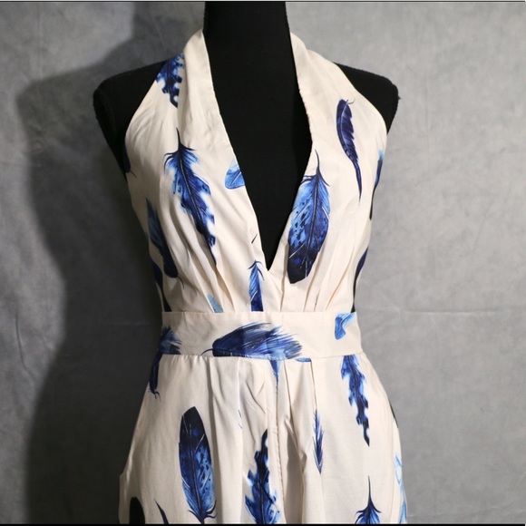 Halter Feather Long Pant Jumpsuit M - Picture 1 of 8